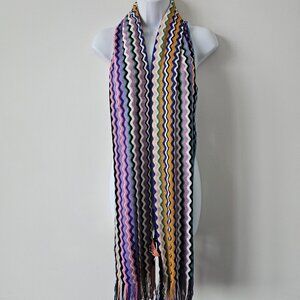 NWT MISSONI Multicolor Pink Wool Blend Zigzag Fringe Scarf 17"x78" Made In Italy